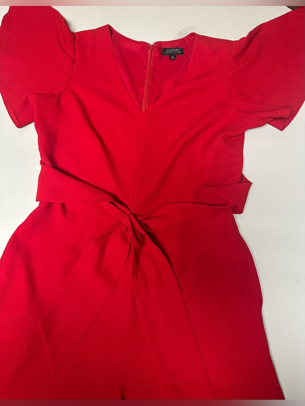 Tahari Vibrant Red V-Neck Tie-Waist Jumpsuit
